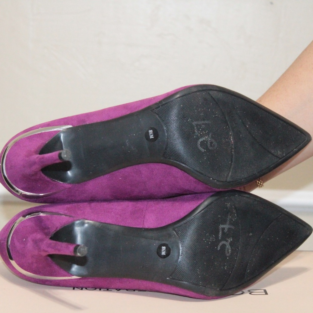 MARC FISHER LTD ABIENE POINTY TOE BLOCK HEEL PUMP, MAGENTA SUEDE - Picture 4 of 7